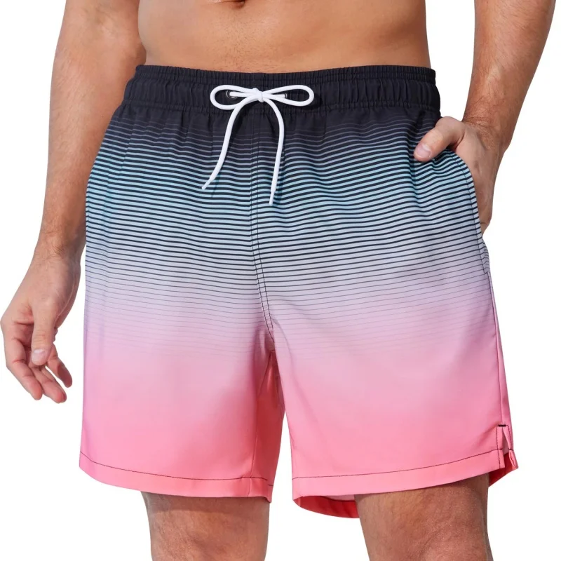 Trunks Board Surf - Trendige Ombre-gestreifte Grafik-Badehose für Herren, leichte,