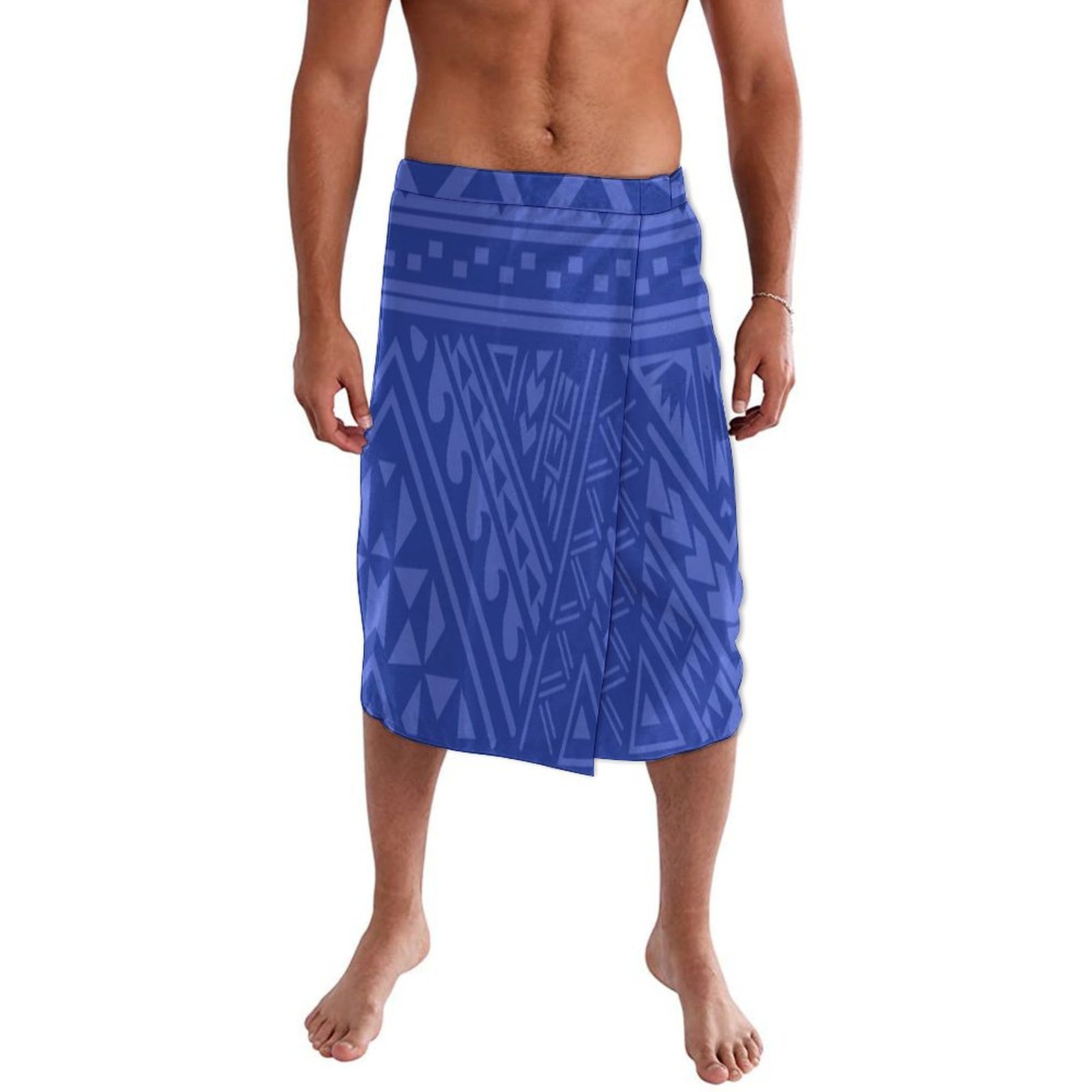 Sarong Men Wrap - Hawaii-Insel Maßgeschneiderter Herren-Soft-Blue-Midriff-Rock im Pazifik-Trend, Ethno-Lavalava,