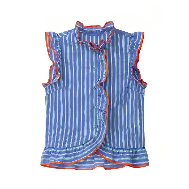 Blaues, vertikal gestreiftes,  – Shirt Camp Collar Bewertung und Preis