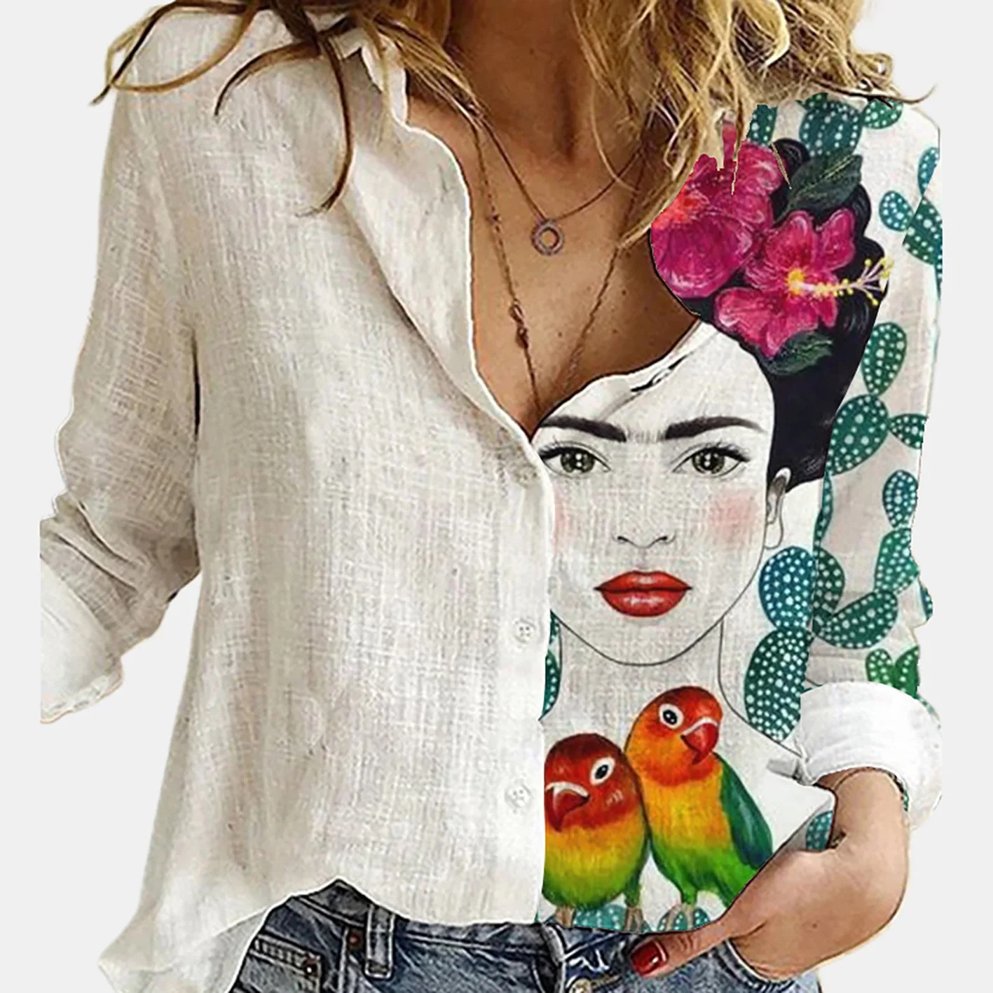 Frauen Frühling Und Herbst Lan – Shirt Camp Collar Bewertung und Preis